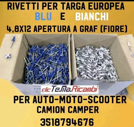 200 Rivetti targa europea blu- bianchi 4,8x12