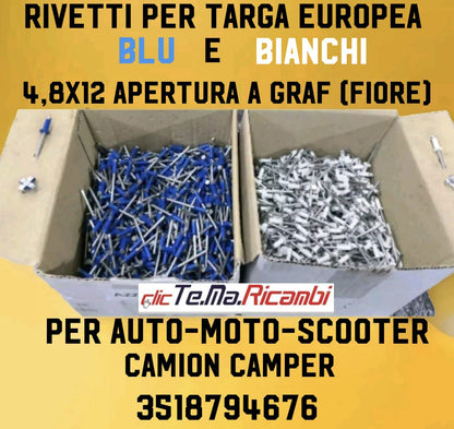 8 rivetti targa auto camper camion 7 colore blu 1 colore bianco 4,8x12